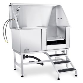 VEVOR 50" Pet Dog Bathing Station w/Stairs, Professional Stainless Steel Dog Grooming Tub w/ Soap Box, Faucet,Rich Accessory, Dog Bathtub for Large,Me (With Stairs or Ramp: With Stairs, size: 50 inch)