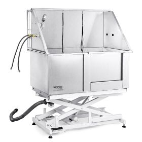 VEVOR 50" Pet Dog Bathing Station Electric Height Adjustment, Professional Stainless Steel Dog Grooming Tub w/ Soap Box, Faucet,Rich Accessory,Bathtub (With Stairs or Ramp: No, size: 50 inch)