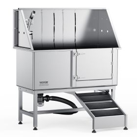 VEVOR 50" Pet Dog Bathing Station w/Ramp, Professional Stainless Steel Dog Grooming Tub w/ Soap Box, Faucet,Rich Accessory, Dog Bathtub for Large,Medi (With Stairs or Ramp: With Ramp, size: 50 inch)