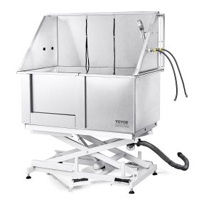 VEVOR 50" Pet Dog Bathing Station Electric Height Adjustment, Professional Stainless Steel Dog Grooming Tub w/ Soap Box, Faucet,Rich Accessory (With Stairs or Ramp: No, size: 50 inch)