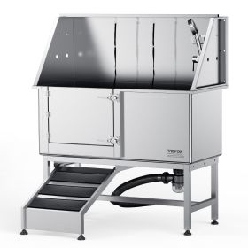 VEVOR 50" Pet Dog Bathing Station w/Ramp, Professional Stainless Steel Dog Grooming Tub w/ Soap Box, Faucet,Rich Accessory, Dog Bathtub for Large (With Stairs or Ramp: With Ramp, size: 50 inch)
